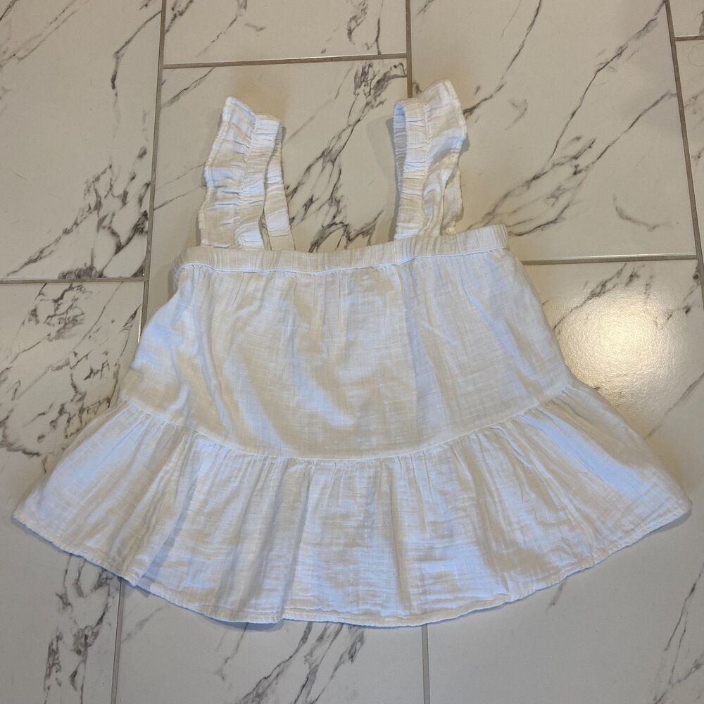 SO Womens White Ruffle Strap Babydoll Peplum Tank Top Lightweight Gauze